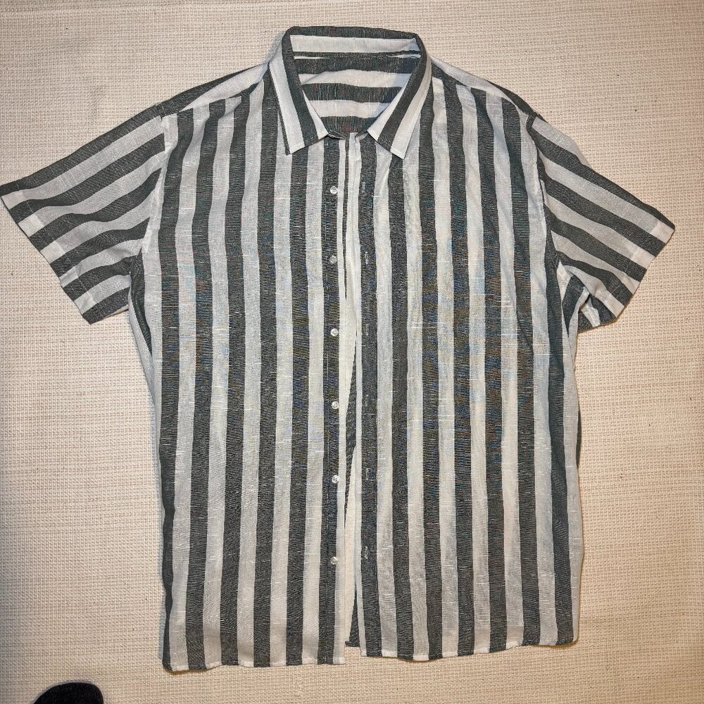Men's large button-up striped casual shirt